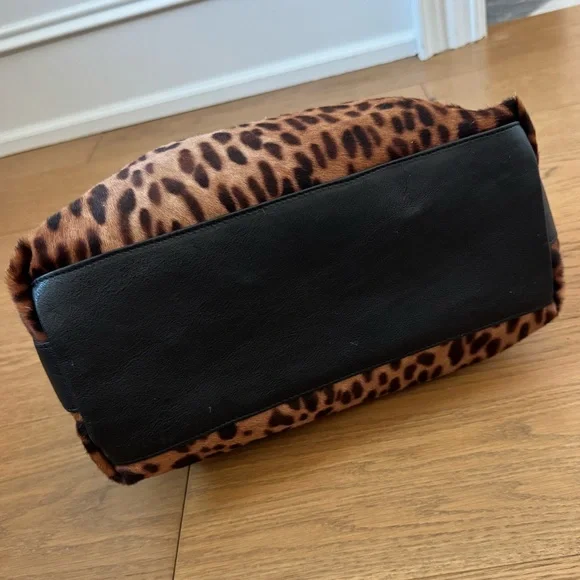 Giorgia Milani Leopard Print Calf Hair & Black Leather Satchel Purse - NWT - Picture 11 of 15